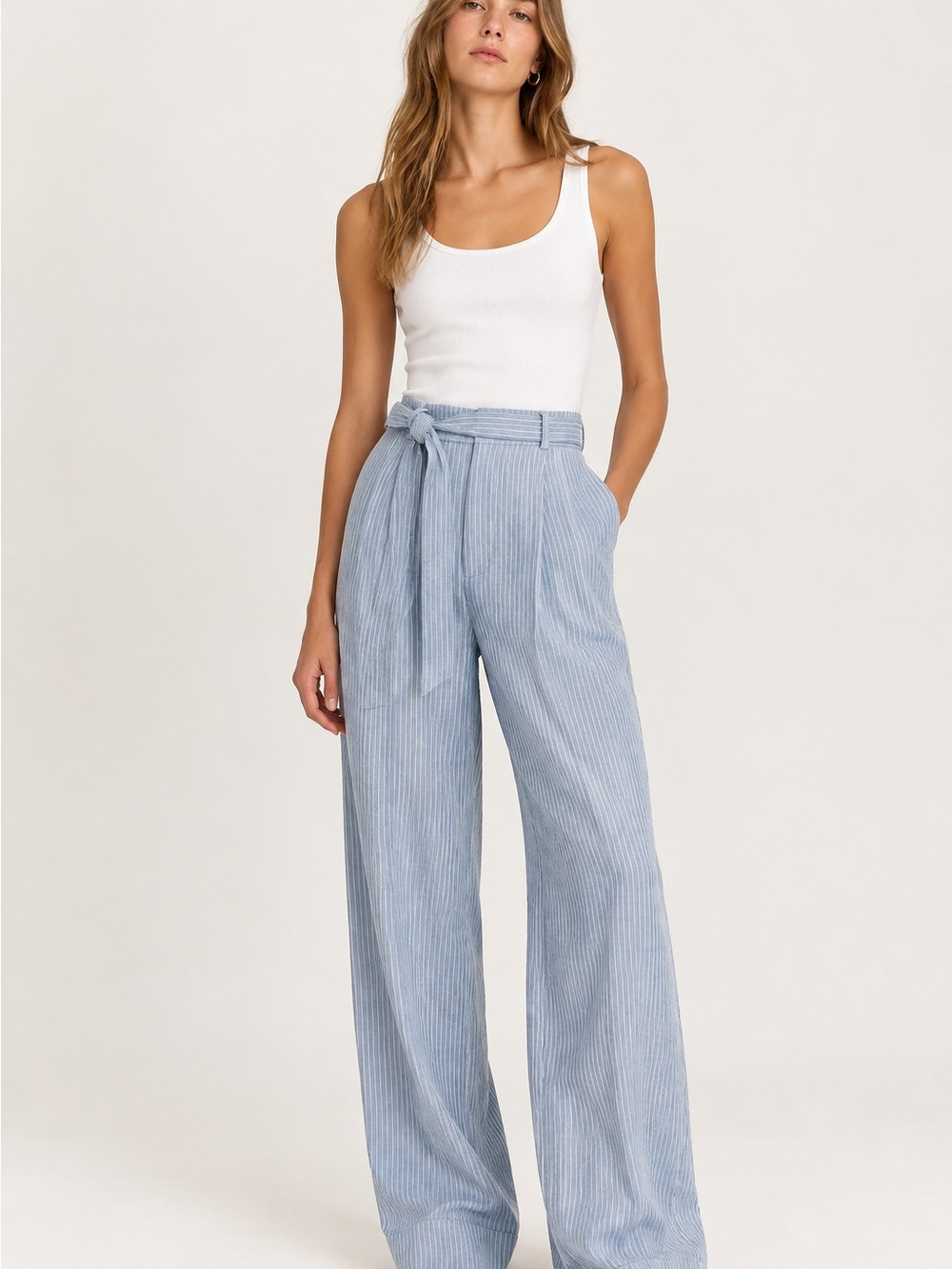 Club Monaco Pinstripe LinenWide Leg Trousers